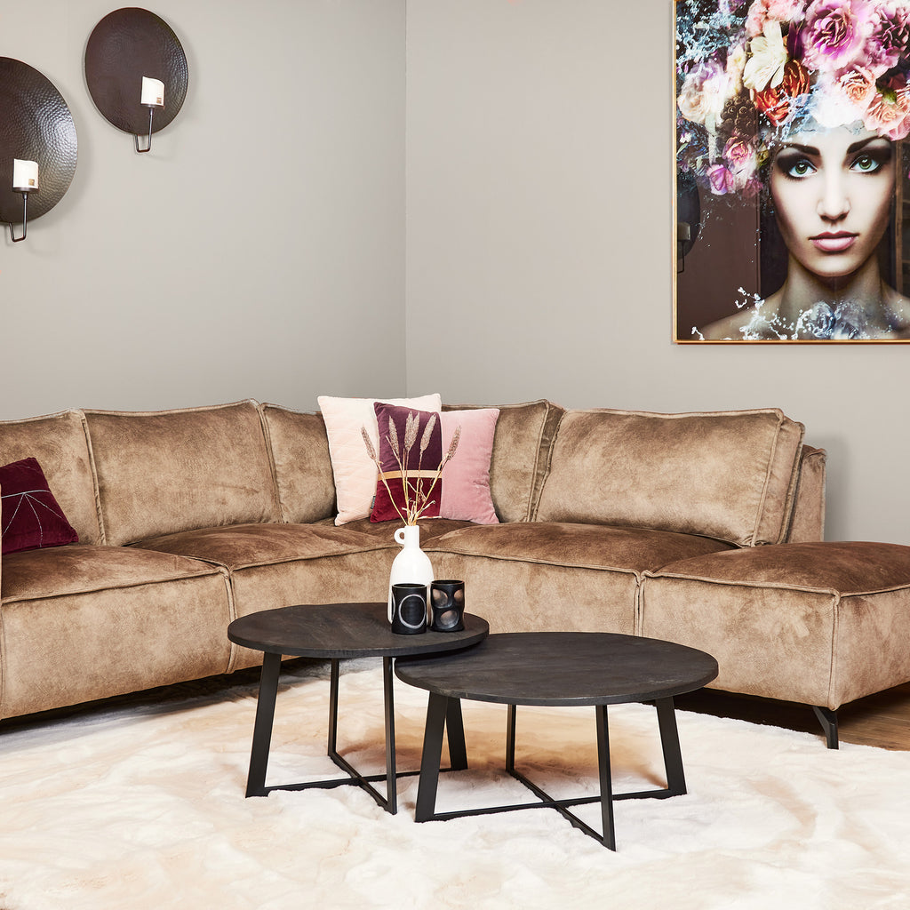 Couchtisch-Set Alora – Mangoholz Schwarz, 2-teilig, Ø70 & Ø60 cm