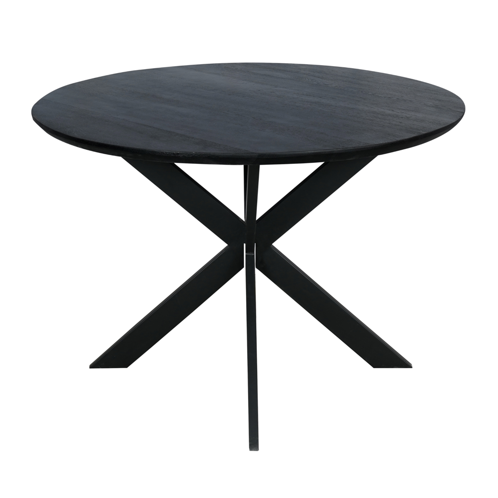 Esstisch Evoque Ø110 cm – Runde Massivholz-Tischplatte aus FSC-Eiche mit V-Fuge & Stahlgestell