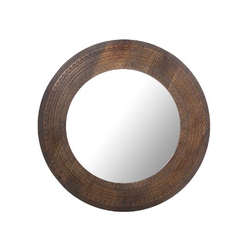 Spiegel Lumo – runder Wandspiegel aus Mangoholz mit handgefertigten Schnitzereien, 60 x 60 cm
