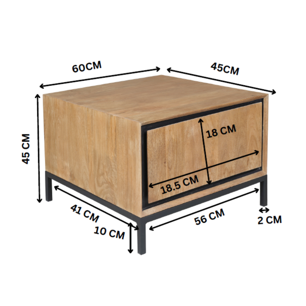 Sideboard Rois – Mangoholz mit schwarzem Metallrahmen, 2 Türen & 3 Schubladen, 160 x 45 x 85 cm