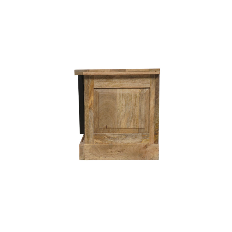TV-Board Nizza 200 x 45 x 50 cm – Mangoholz & schwarze Metalltüren, mit 2 Türen & 4 Schubladen