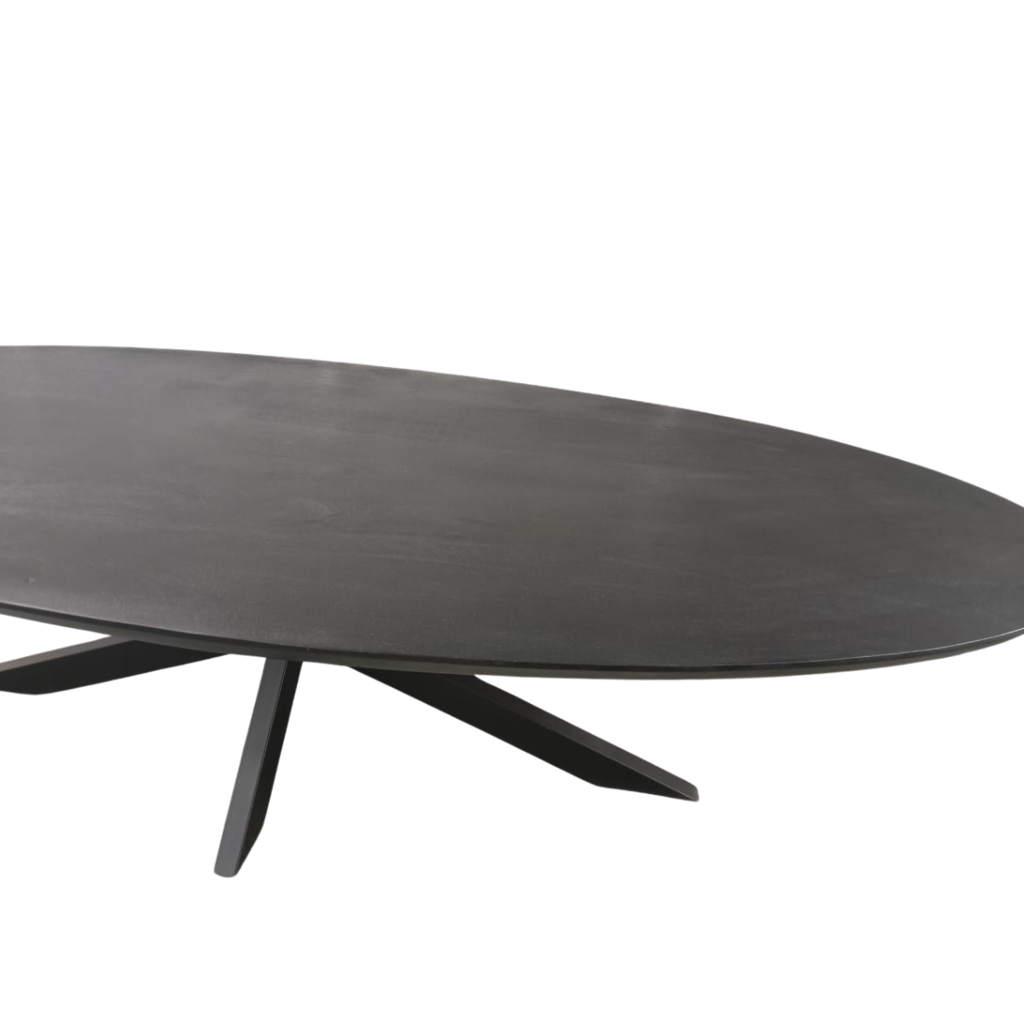 Esstisch Jacky Oval Schwarz – Massivholztisch aus Mangoholz mit schwarzem Metallgestell, 160 x 90 x 76 cm, 6 cm Platte