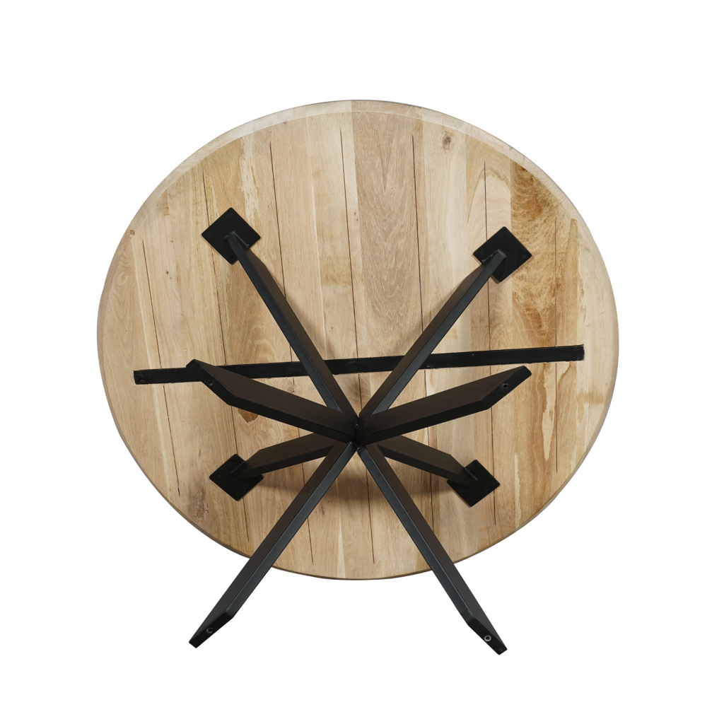 Esstisch Evoque Natur – runde FSC-Eiche Ø110 cm, 3 cm Platte mit Schweizer Kante, Gestell in Schwarz