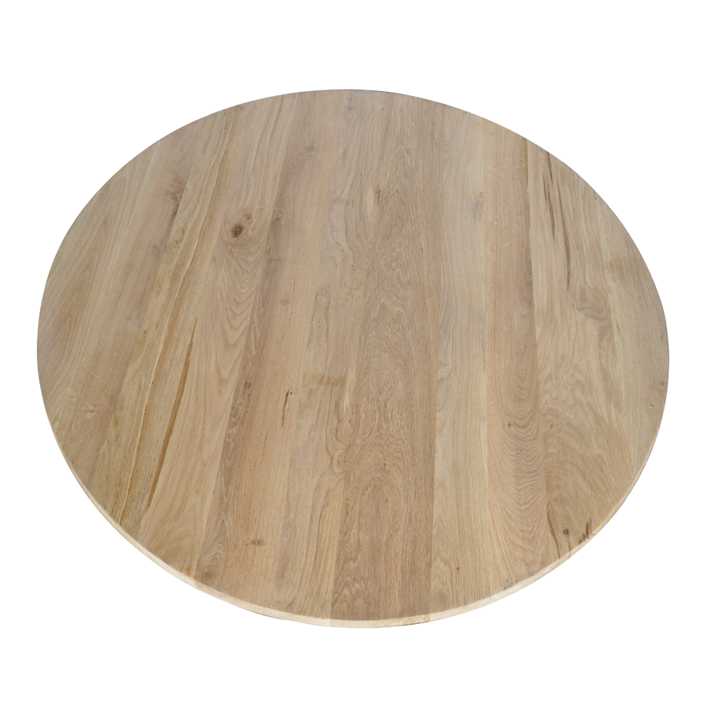 Esstisch Evoque Natur – runde FSC-Eiche Ø110 cm, 3 cm Platte mit Schweizer Kante, Gestell in Schwarz