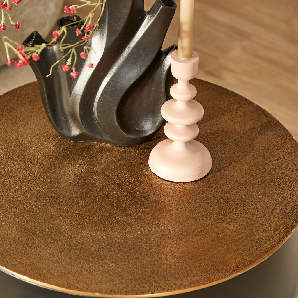Couchtisch Fiore – Runder Aluminiumtisch in Antik-Schwarz & Antik-Gold, 60 x 60 x 45 cm