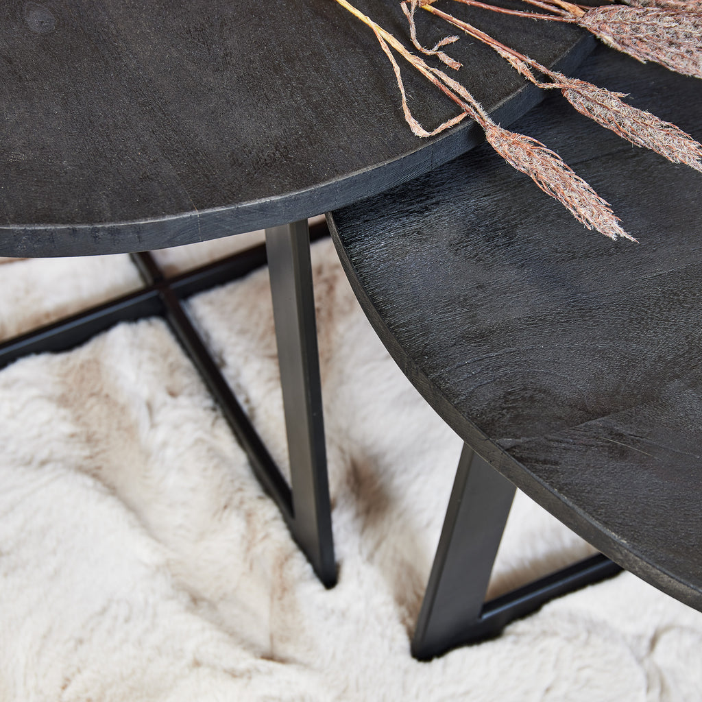 Couchtisch-Set Alora – Mangoholz Schwarz, 2-teilig, Ø70 & Ø60 cm