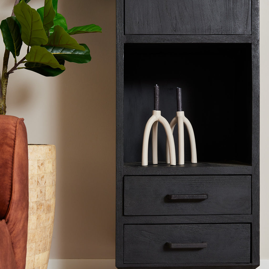 Regalschrank Raven Schwarz – Mangoholz, 55 x 45 x 200 cm