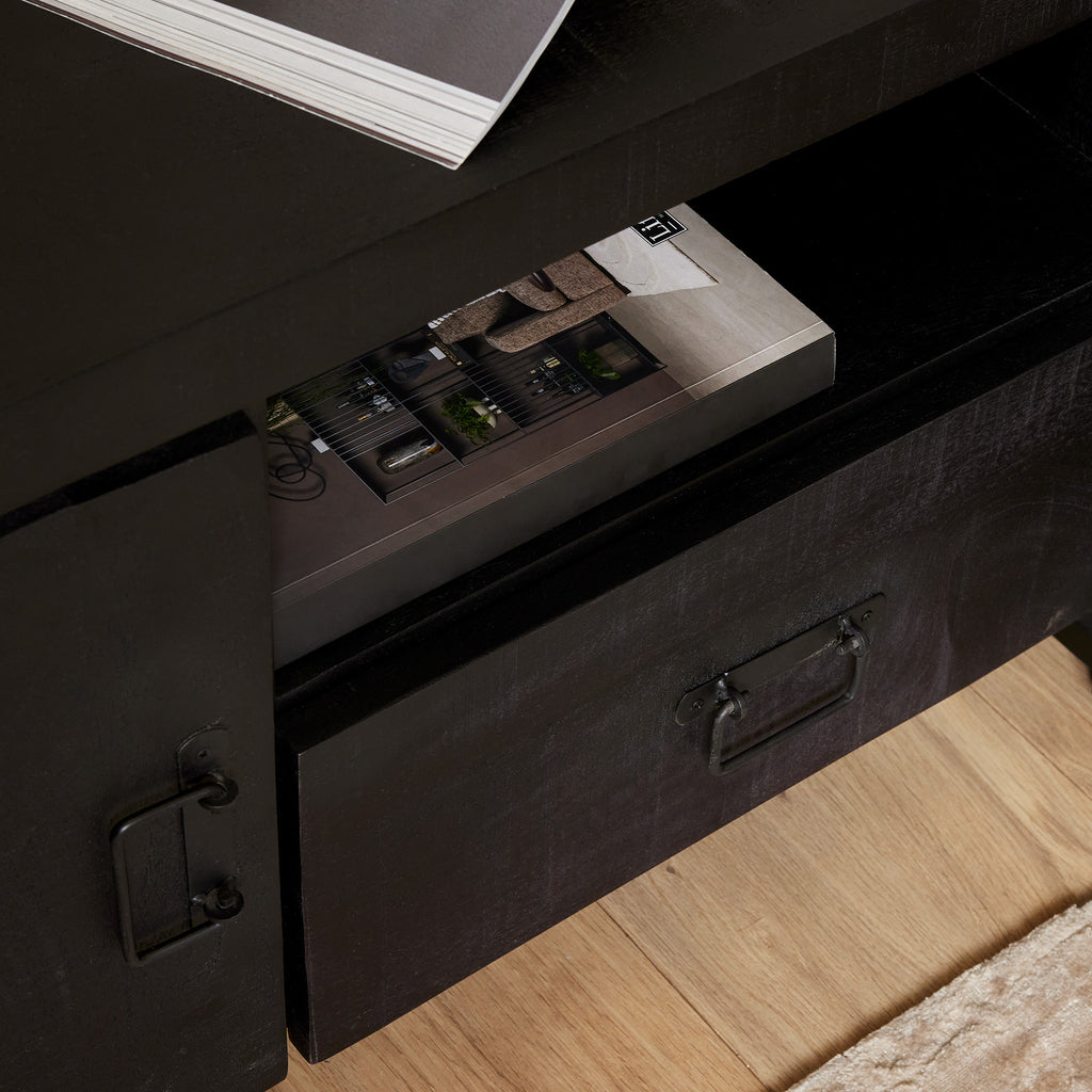 TV-Schrank Boaz Schwarz 110 cm | Eine Tür und offenes Fach