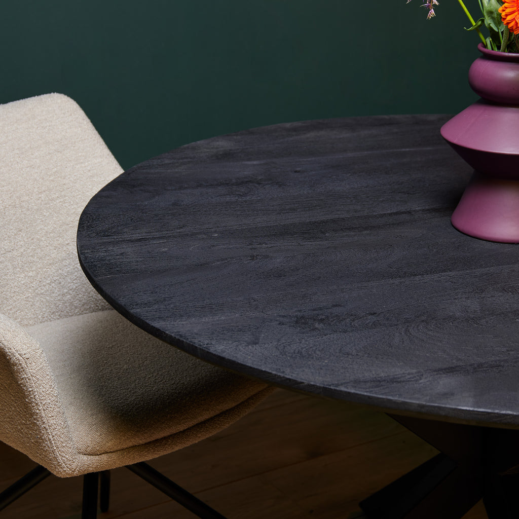 Runder Esstisch Sydney Schwarz – Mangoholz mit schwarzem Metall-Matrixgestell, Ø120 x 76 cm