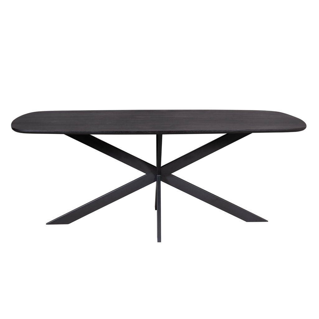 Esstisch Onyx Black – Mangoholz & Metall, 240 x 110 x 76 cm, schwarzes Finish, modernes Metallgestell