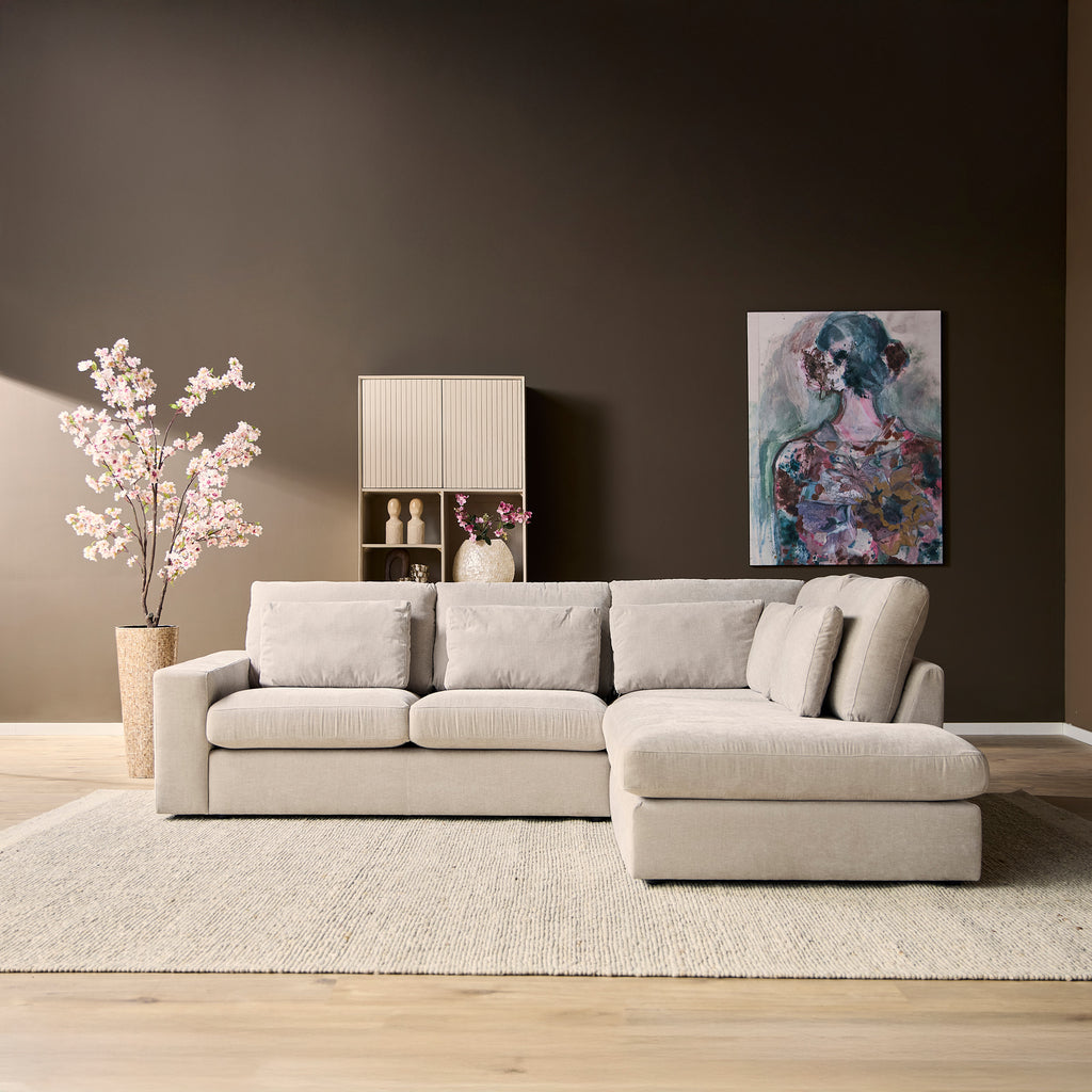 Ecksofa Jazz Toffee – MeinLieblingsplatz Couch mit Ottomane rechts, 271 x 222 cm