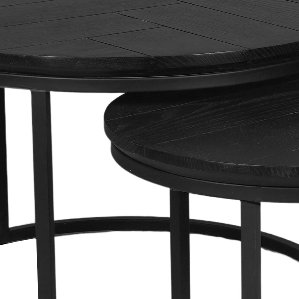 Couchtisch-Set Morily Schwarz – 2er-Set Beistelltische rund aus Holz und Metall, stilvolle Wohnzimmertische, Ø70/Ø50 cm