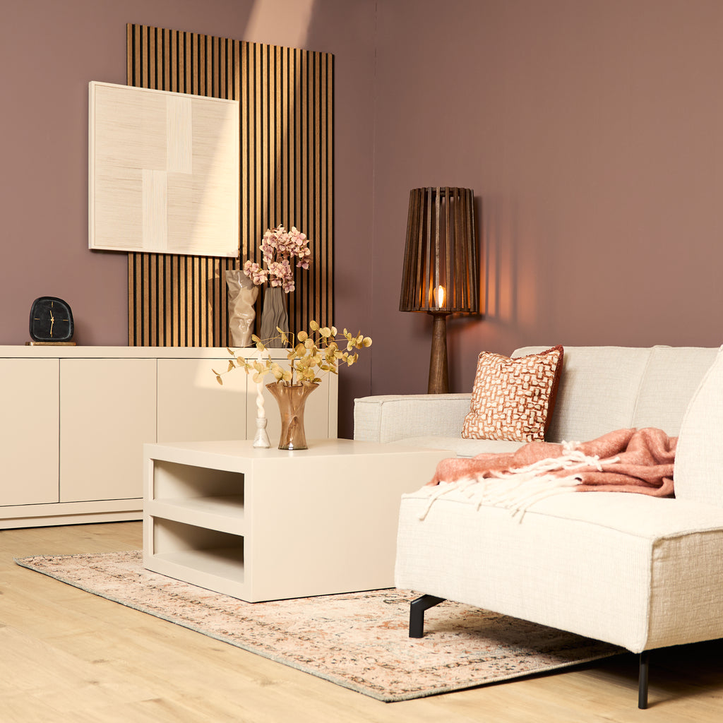 Couchtisch Bali Sand 80x80x40 cm aus Mangoholz in Sand-Finish mit Stauraum