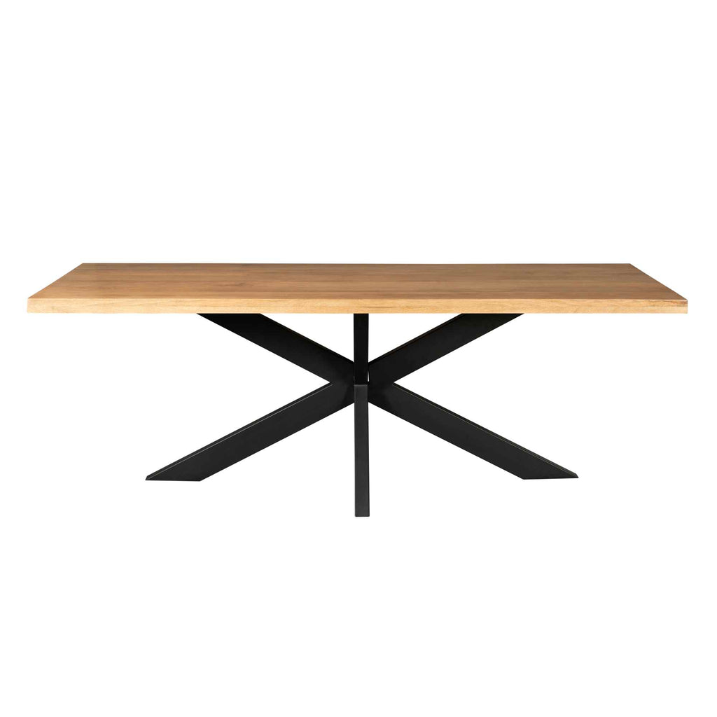 Esstisch Delta Natur – Rechteckiger Tisch aus Mangoholz mit Klarlack & Metall-Matrixgestell, 300 x 100 x 76 cm