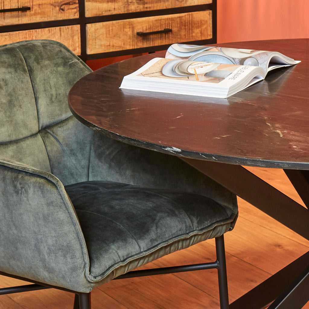 Runder Esstisch Noire – schwarze Marmorplatte & Metallgestell, 130 x 130 x 76 cm, elegant & robust