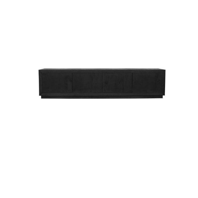 TV-Board Bali Schwarz – Lowboard aus Mangoholz mit 4 Türen & Push-to-Open, modernes TV-Möbel 200 x 42 x 46 cm