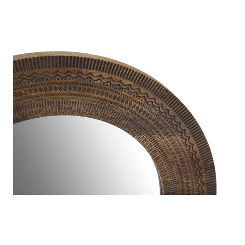 Spiegel Lumo – runder Wandspiegel aus Mangoholz mit handgefertigten Schnitzereien, 60 x 60 cm