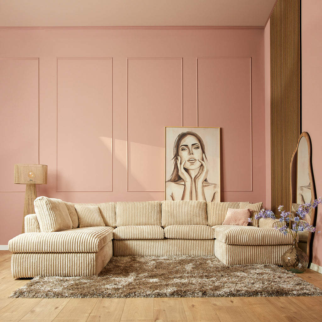 MeinLieblingsplatz Teddy U-Sofa, Beige, 372 x 199 x 87 cm