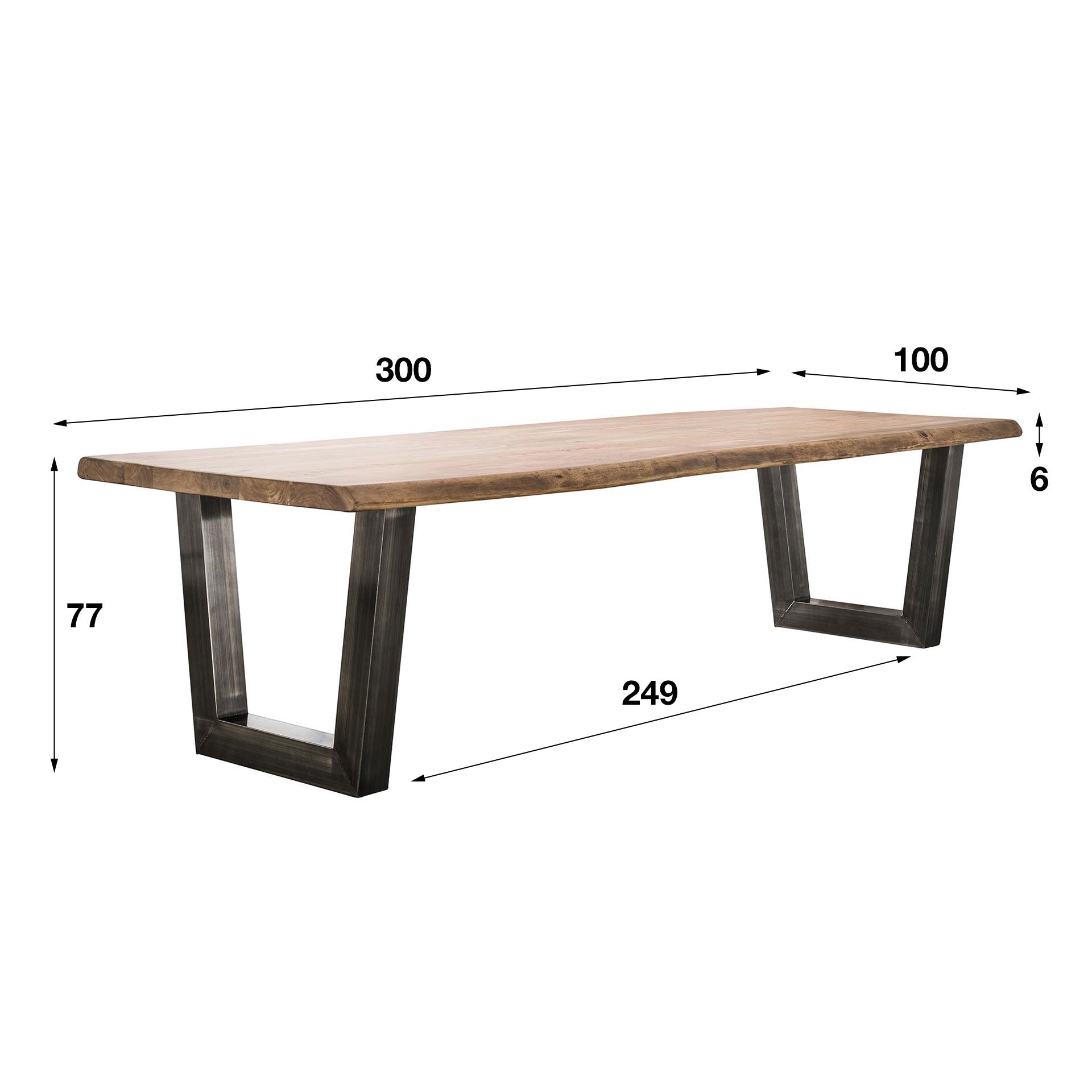 Esstisch Vittoria 300x100x77 cm – Massivholz Akazie mit 6 cm Platte & Edelstahl-Beinen im Industrial Design