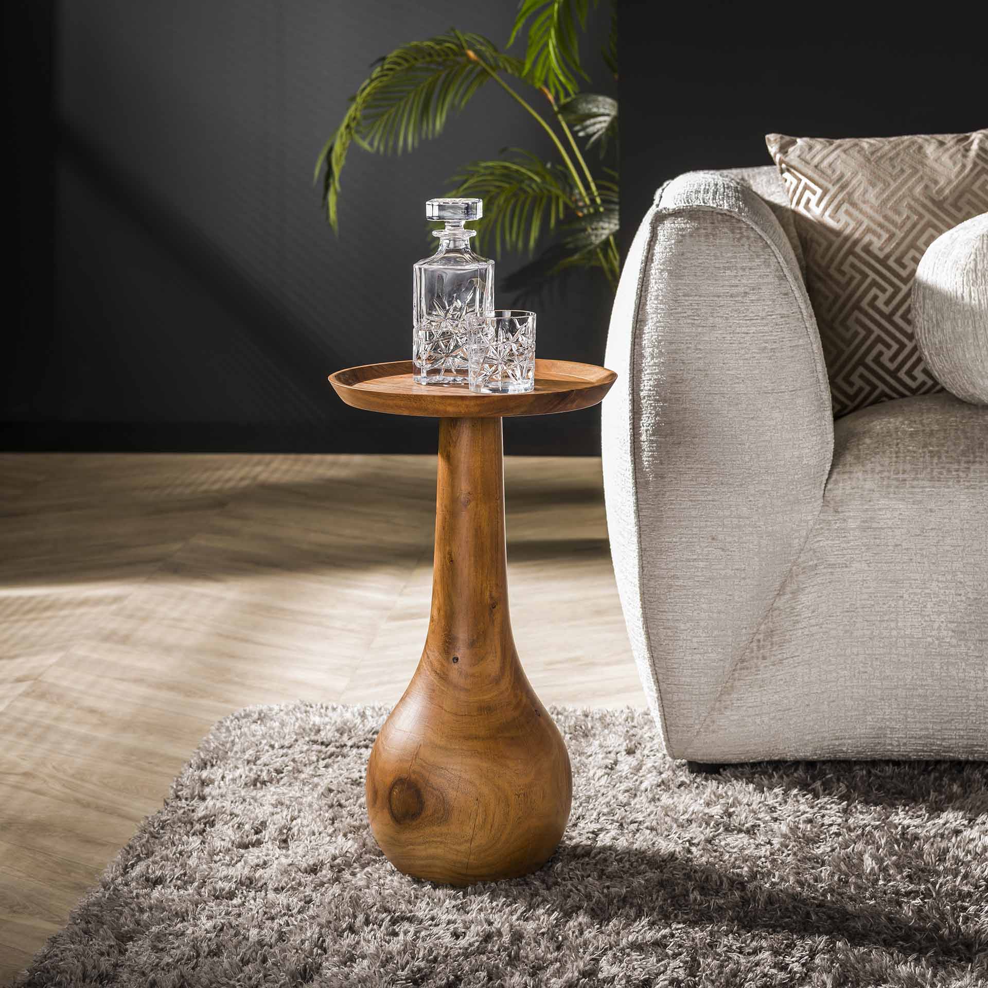 Beistelltisch Lungo 35x35x59 cm – Massivholz-Tisch aus Akazie mit Tropfenfuß & erhöhter Tischkante