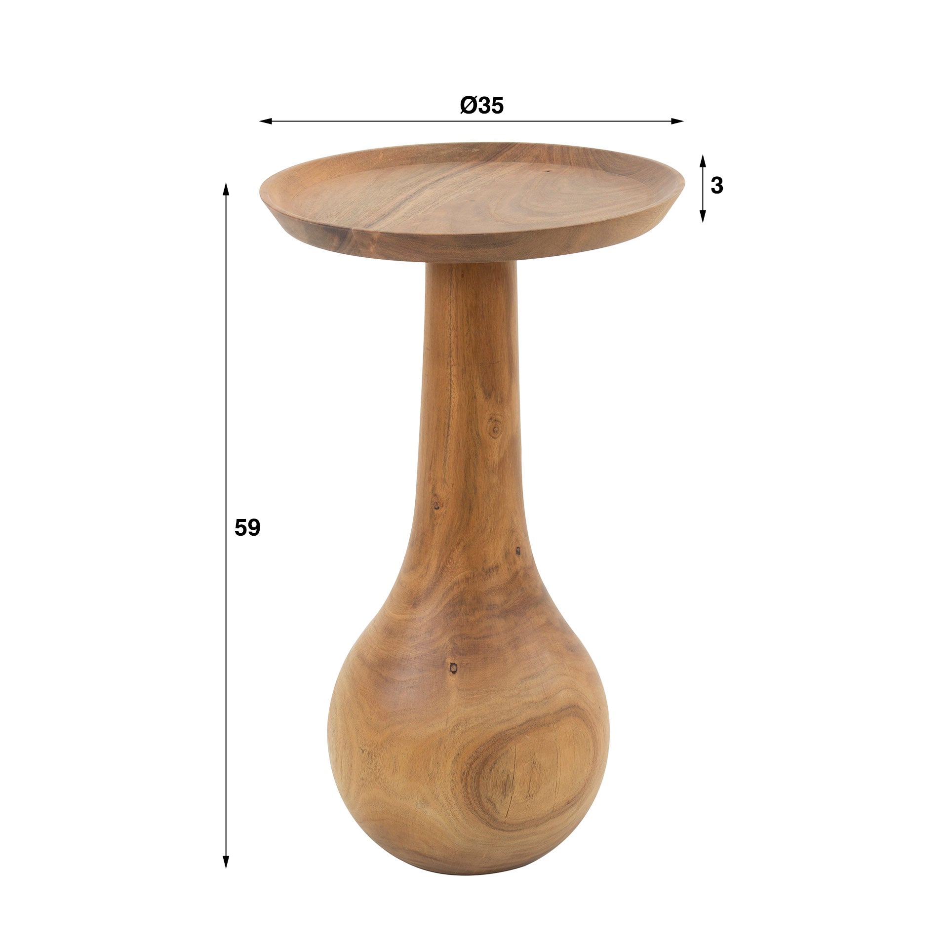 Beistelltisch Lungo 35x35x59 cm – Massivholz-Tisch aus Akazie mit Tropfenfuß & erhöhter Tischkante