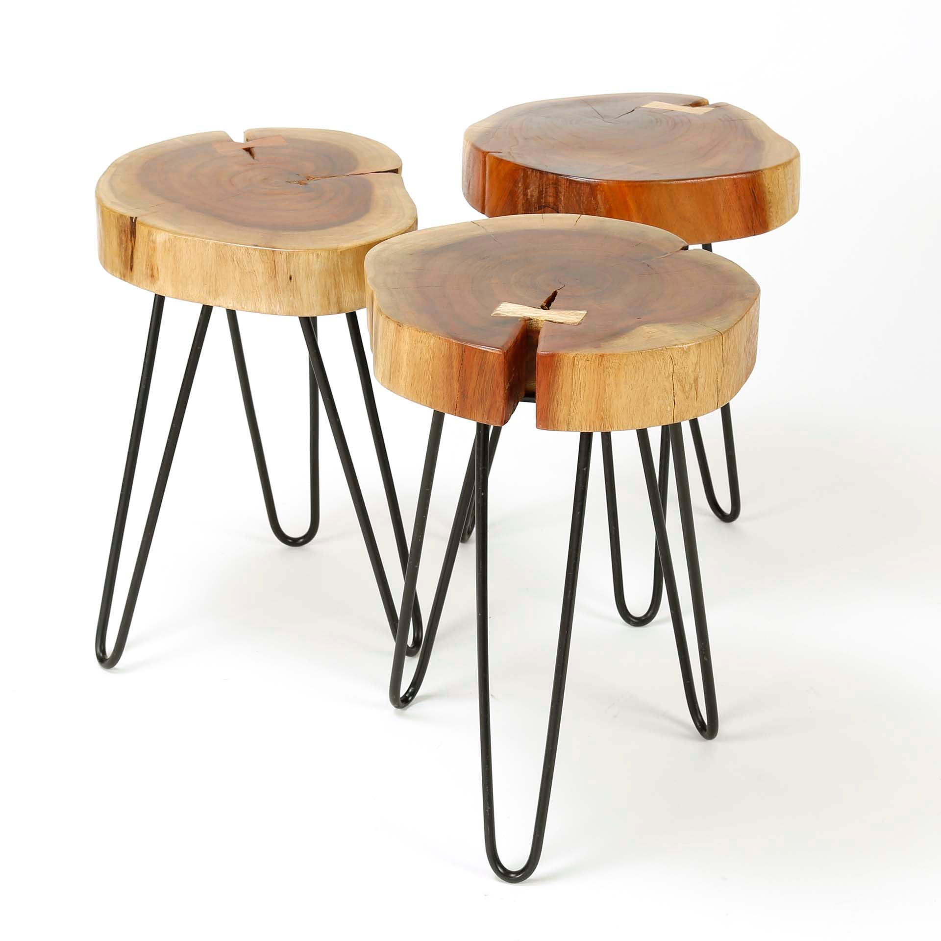 Beistelltisch Albero Ø32 cm – Akazienholz-Baumscheibe mit Stahlgestell, 45 cm hoch