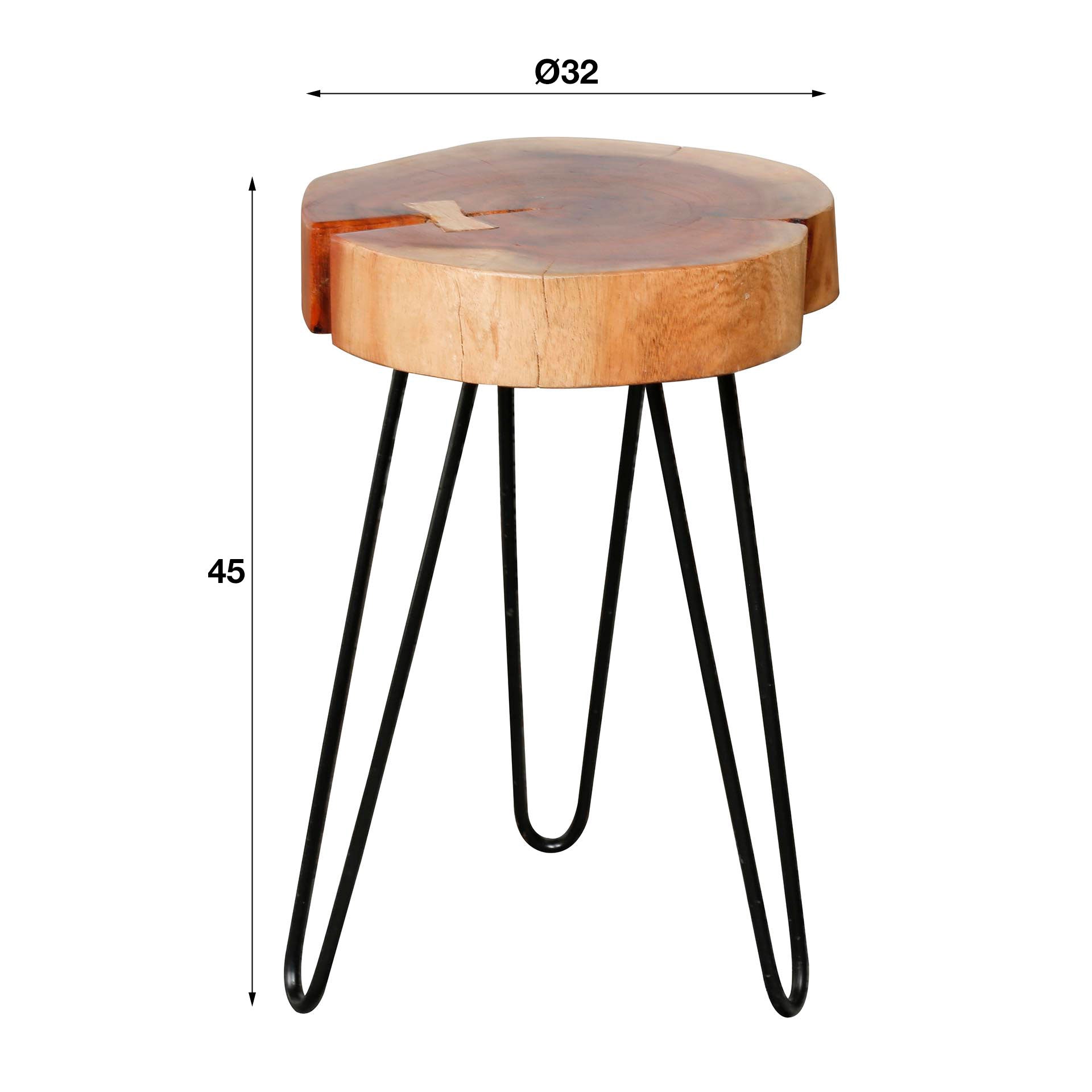 Beistelltisch Albero Ø32 cm – Akazienholz-Baumscheibe mit Stahlgestell, 45 cm hoch
