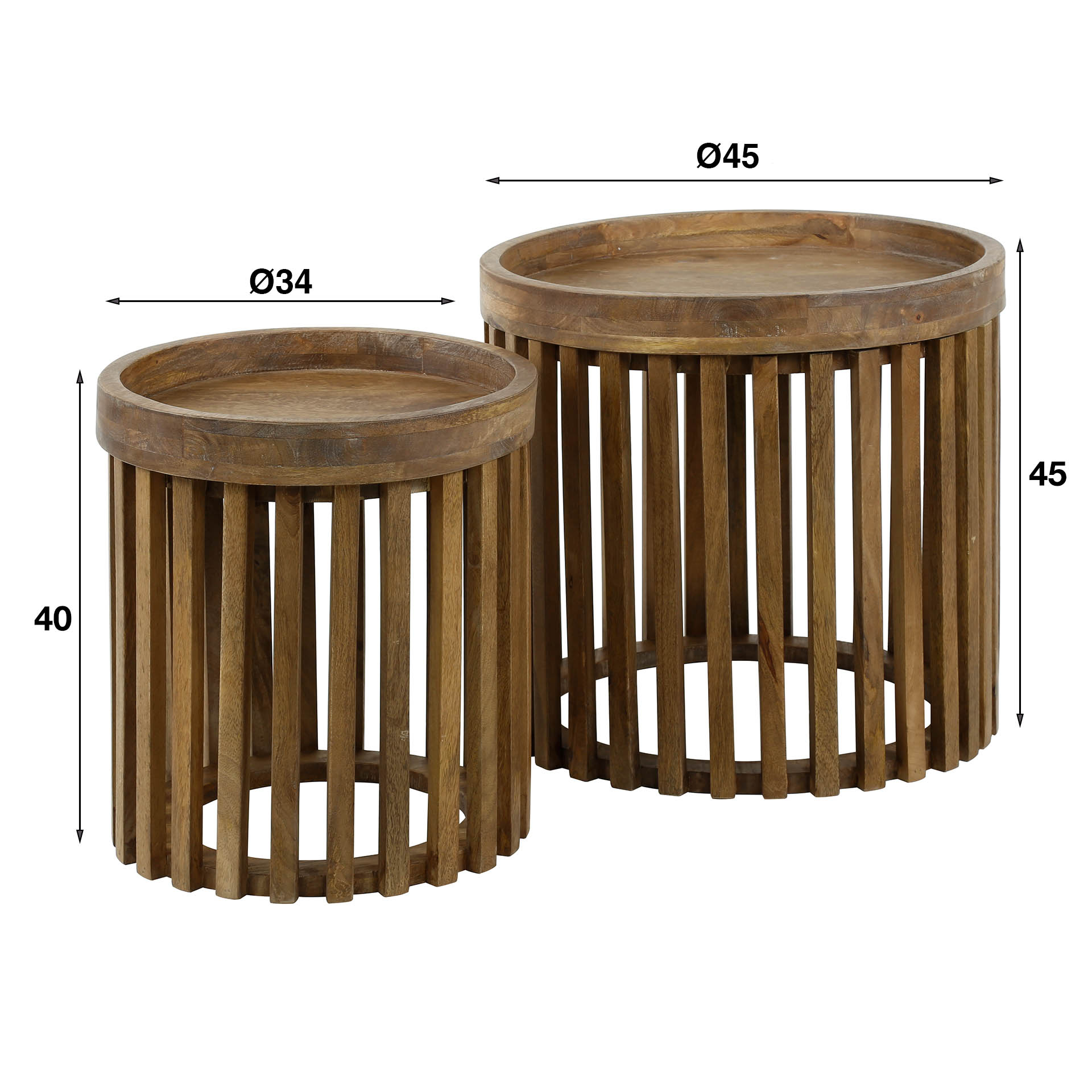 Beistelltisch 2er Set Rotondo – rundes Mangoholz-Design mit Stauraum, Ø45x45 cm & Ø34x40 cm