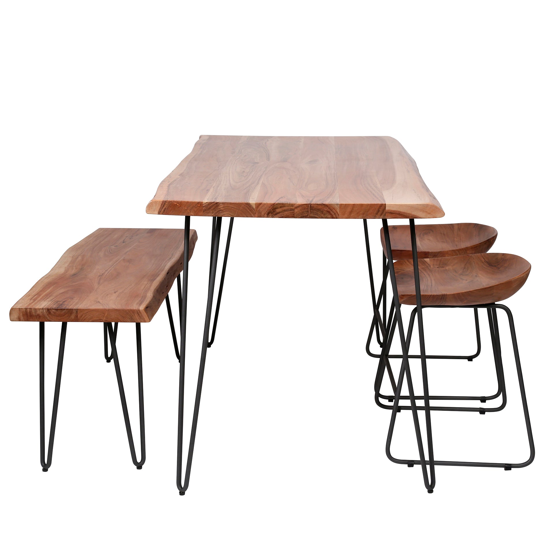 Esstisch Albero 130x70x77 cm – Akazienholz mit Baumkante & pulverbeschichtetem Stahlgestell