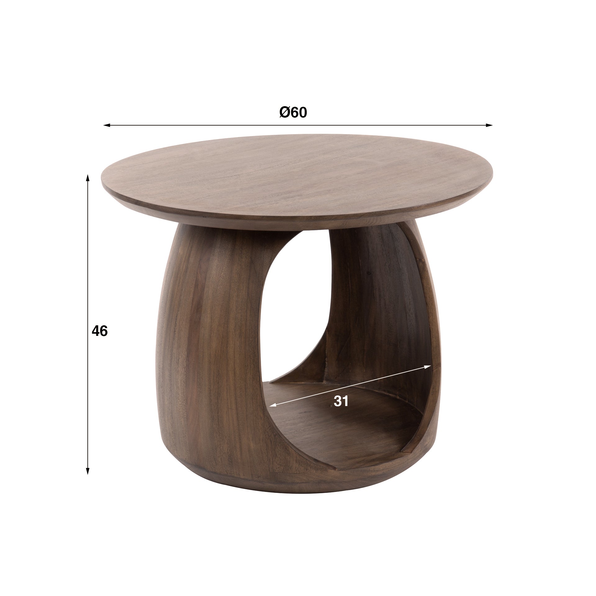 Beistelltisch M Ondaro Solid 60x60x46 cm – organisches Design aus massivem Akazienholz in warmem Braun