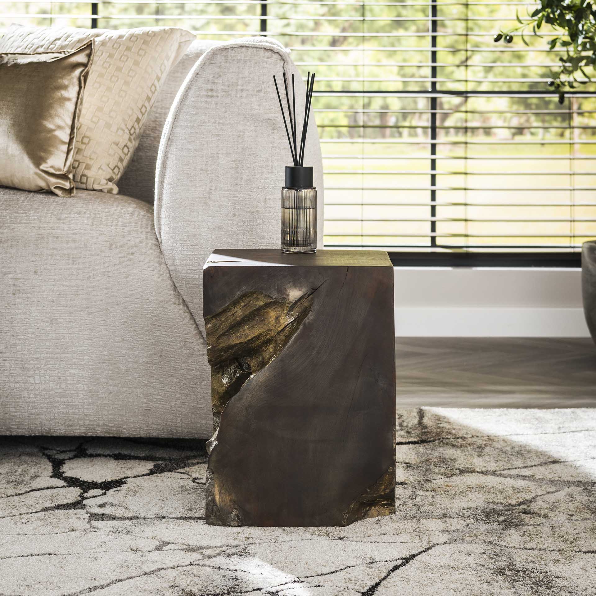 Beistelltisch quadratisch Grau und Gold / Grau