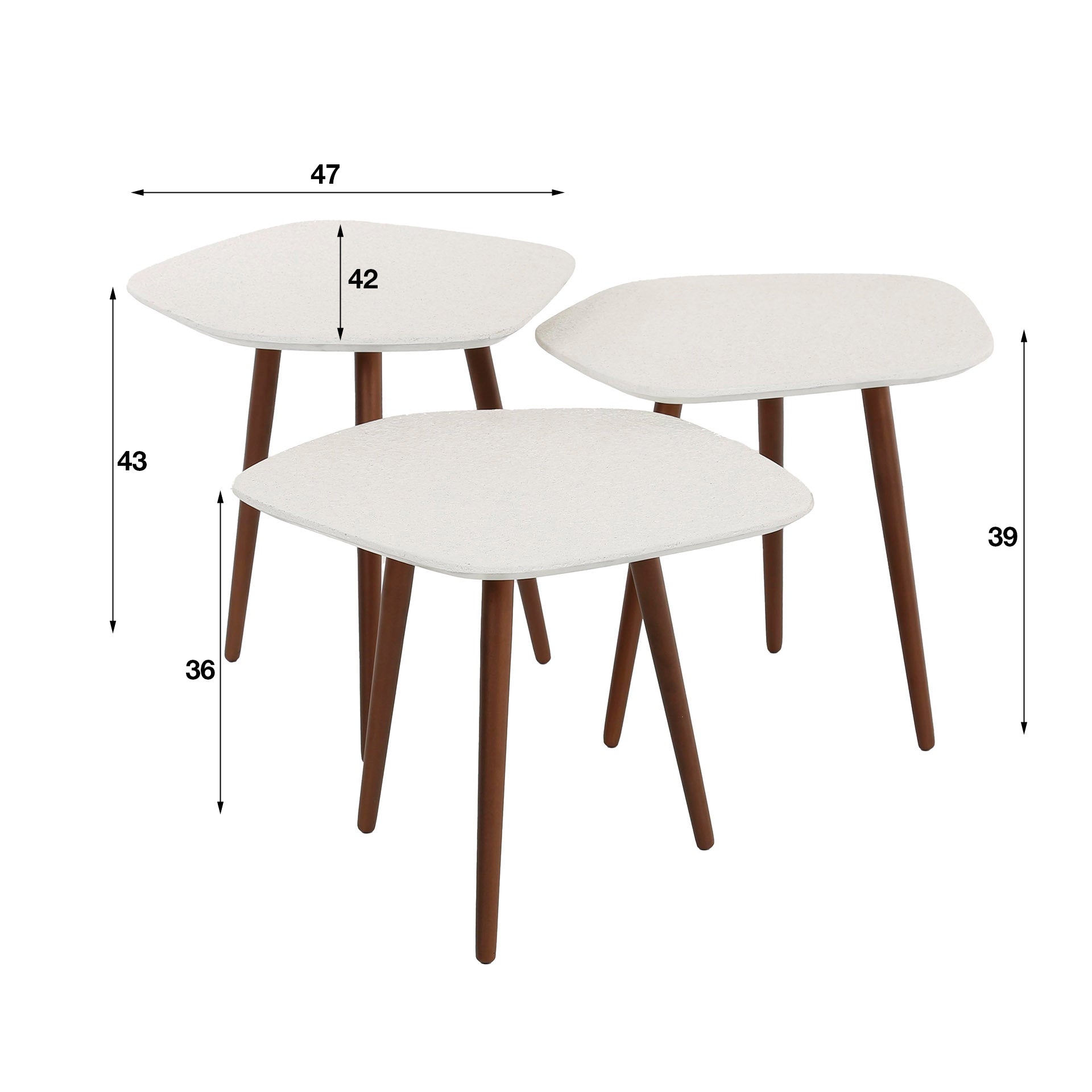 Couchtisch-Set Pentara (3er) – fünfeckige Tische aus Marmorverbund mit bronzefarbenem Stahlgestell, 47 x 42 cm, Höhen 43/39/36 cm