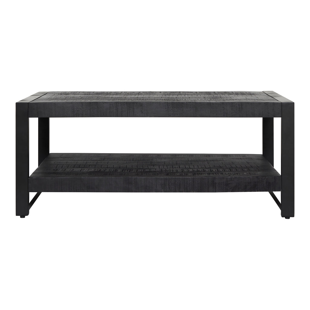 Couchtisch Bori Schwarz 110x60x45 cm – Massives Mangoholz mit Ablage & Metallgestell