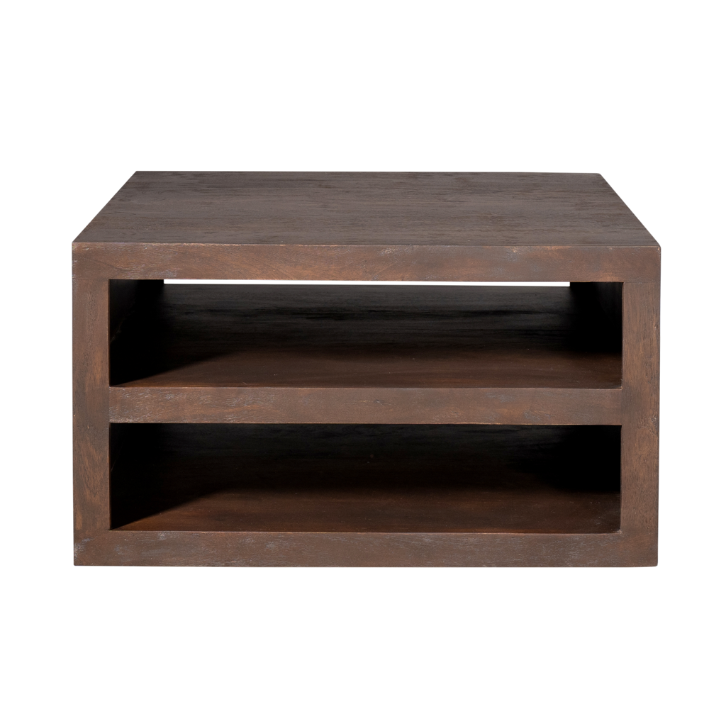Couchtisch Bali Braun – quadratische Salontafel aus Mangoholz, modernes Design mit Stauraum, 80 x 80 x 40 cm