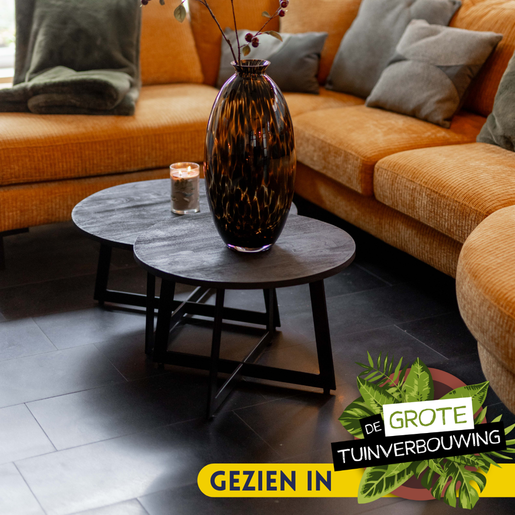 Couchtisch-Set Alora – Mangoholz Schwarz, 2-teilig, Ø70 & Ø60 cm