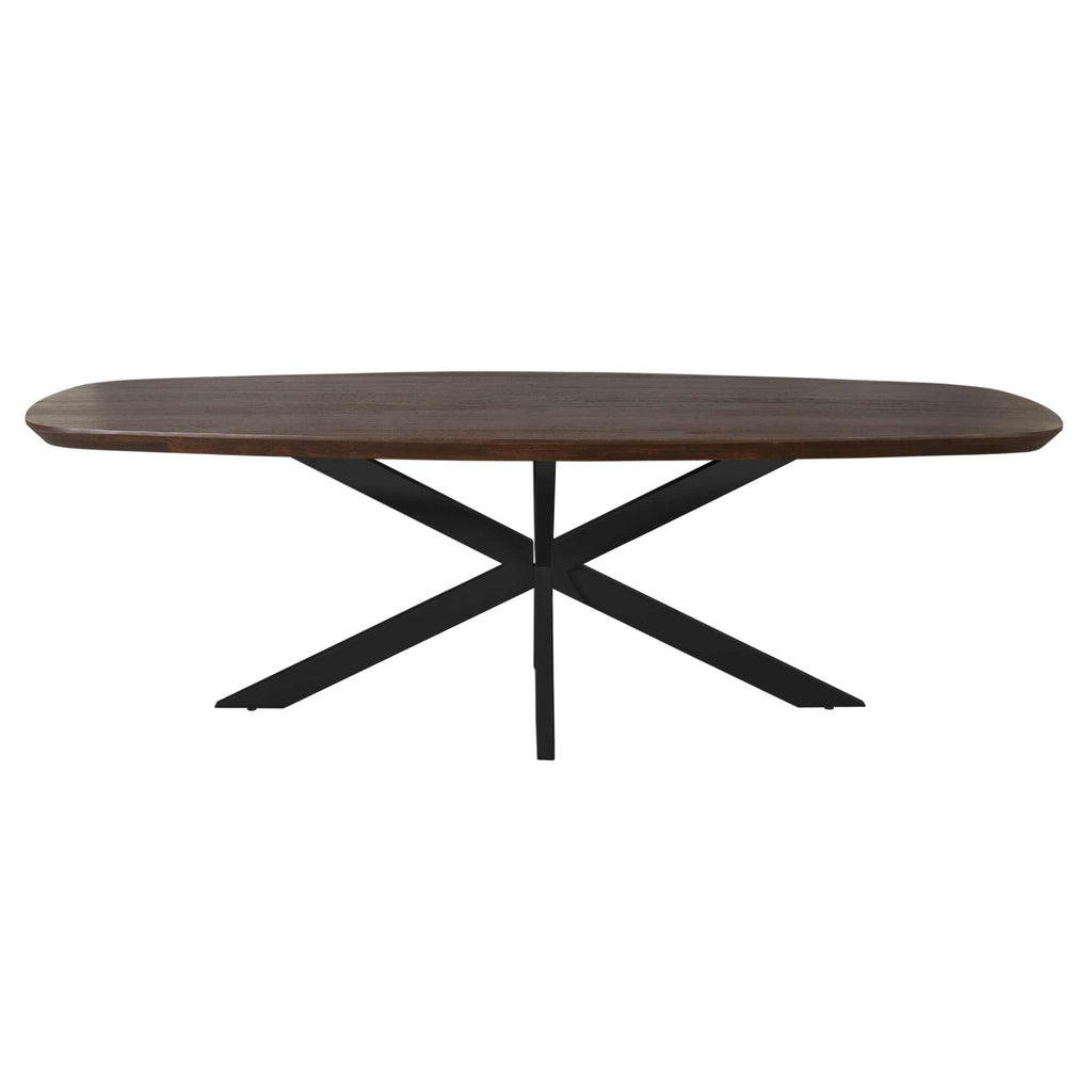 Esstisch Mandy Braun – ovales Mangoholz & schwarzes Metallgestell, 240 x 110 x 76 cm
