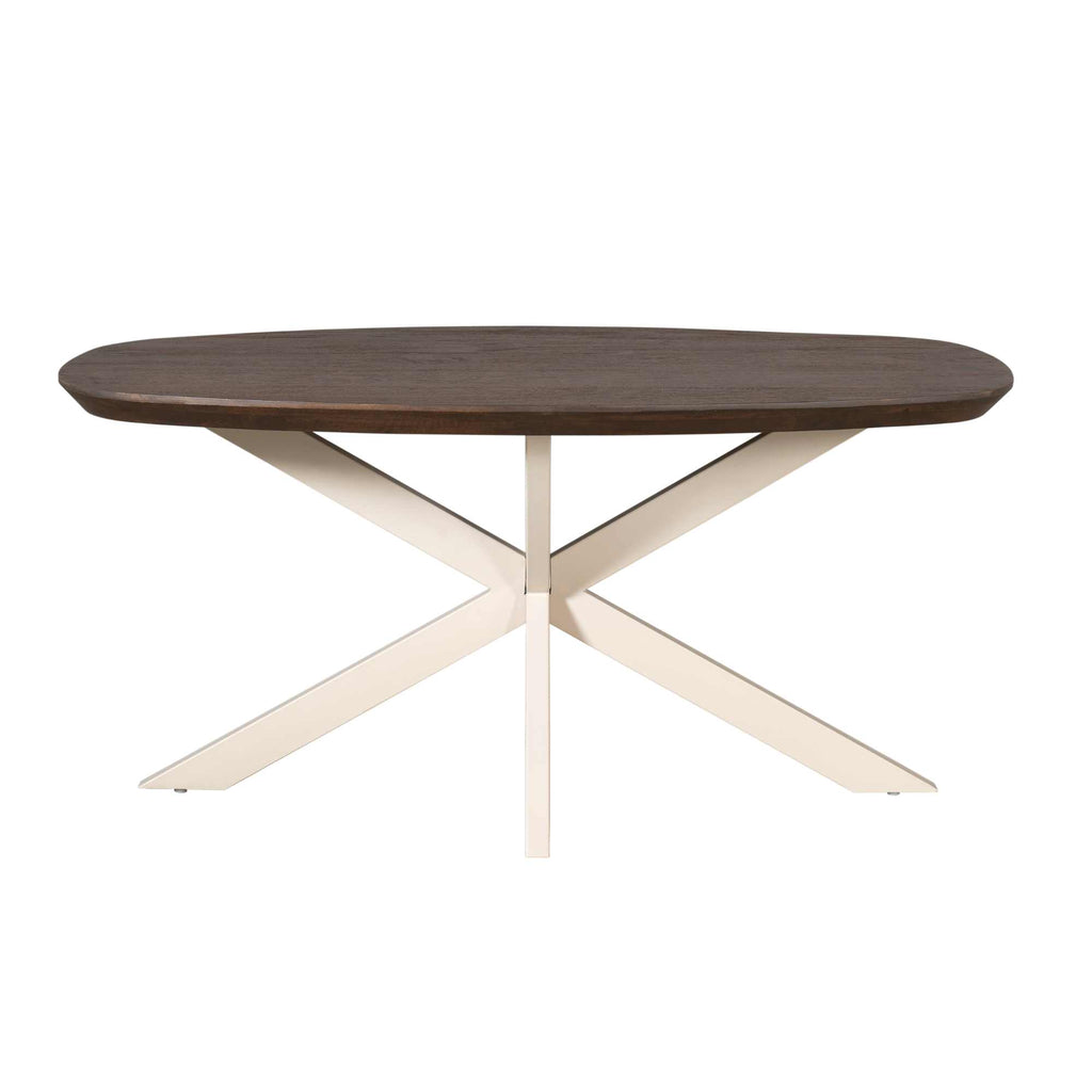Esstisch Mandy Braun – Massivholz Mango in Oval mit Sand-Finish Gestell, 160 x 90 x 76 cm