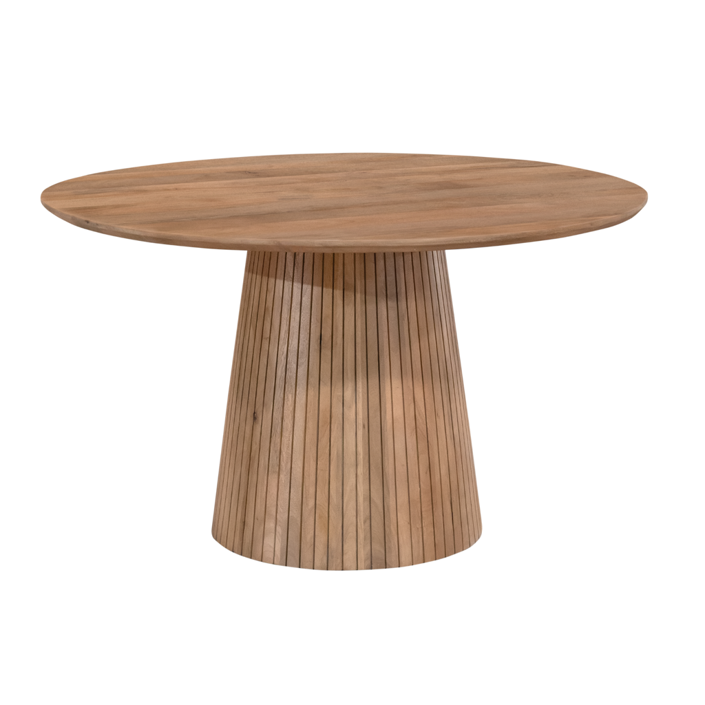 Esstisch Sole rund 150x150x76 cm – Naturfarbenes Design mit vertikalem Lattenmuster & stilvoller Standfuß