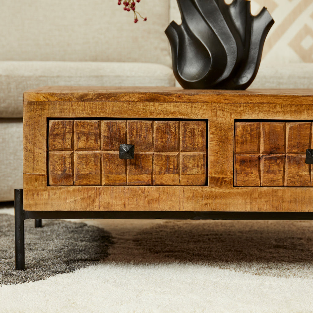 Couchtisch Jacky – Mangoholz, 4 Schubladen, 80 x 80 x 40 cm