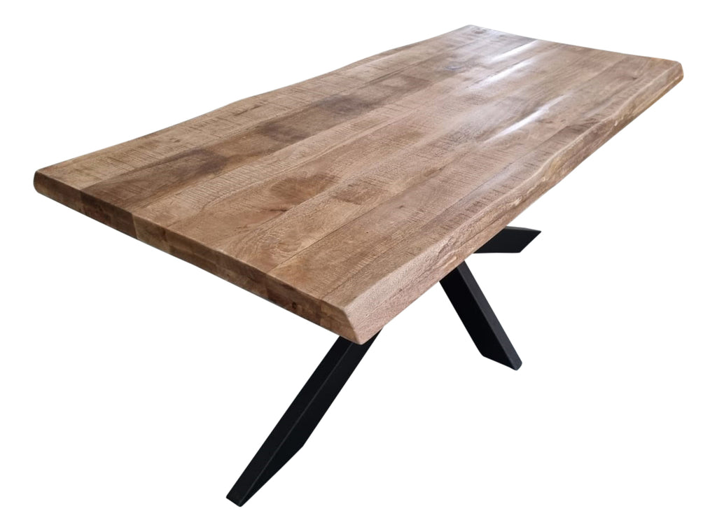 Esstisch Baltimore – Baumstammtisch aus Mangoholz & Metall mit Matrixgestell, 220 x 100 x 76 cm, 6 cm Platte