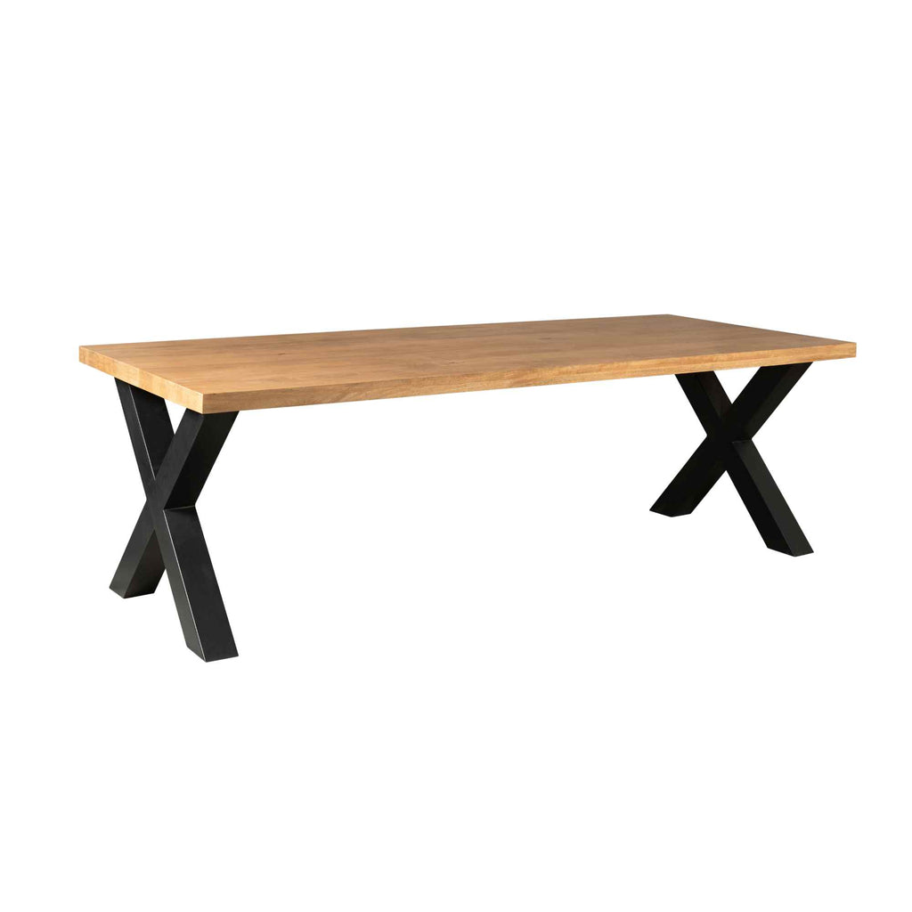 Esstisch Delta 200x100x76 cm – rechteckiger Mangoholz-Tisch Natur mit schwarzem Metall-X-Gestell & 6 cm Tischplatte