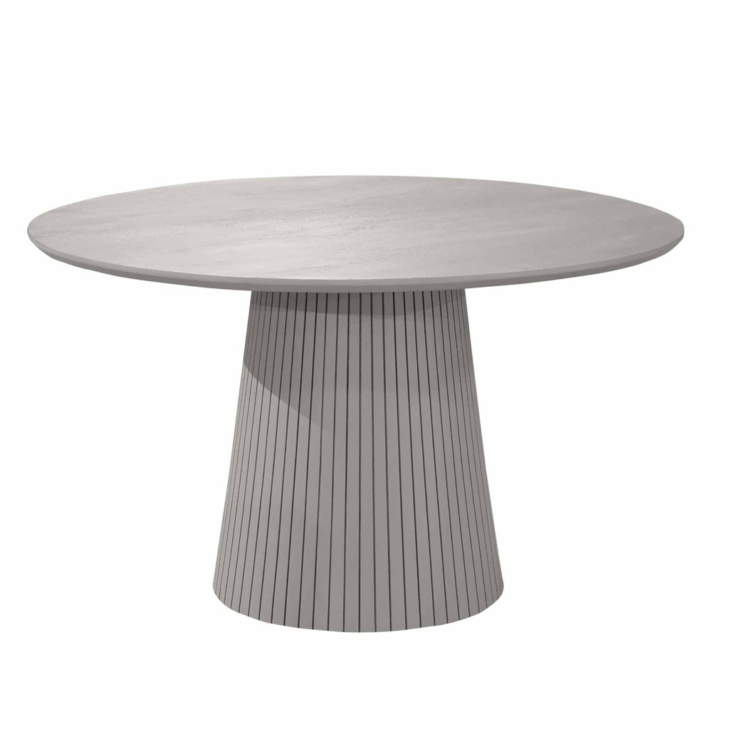 Esstisch Sole – Mangoholz, rund 130 x 130 x 76 cm, modernes Bein mit vertikalem Lattenmuster