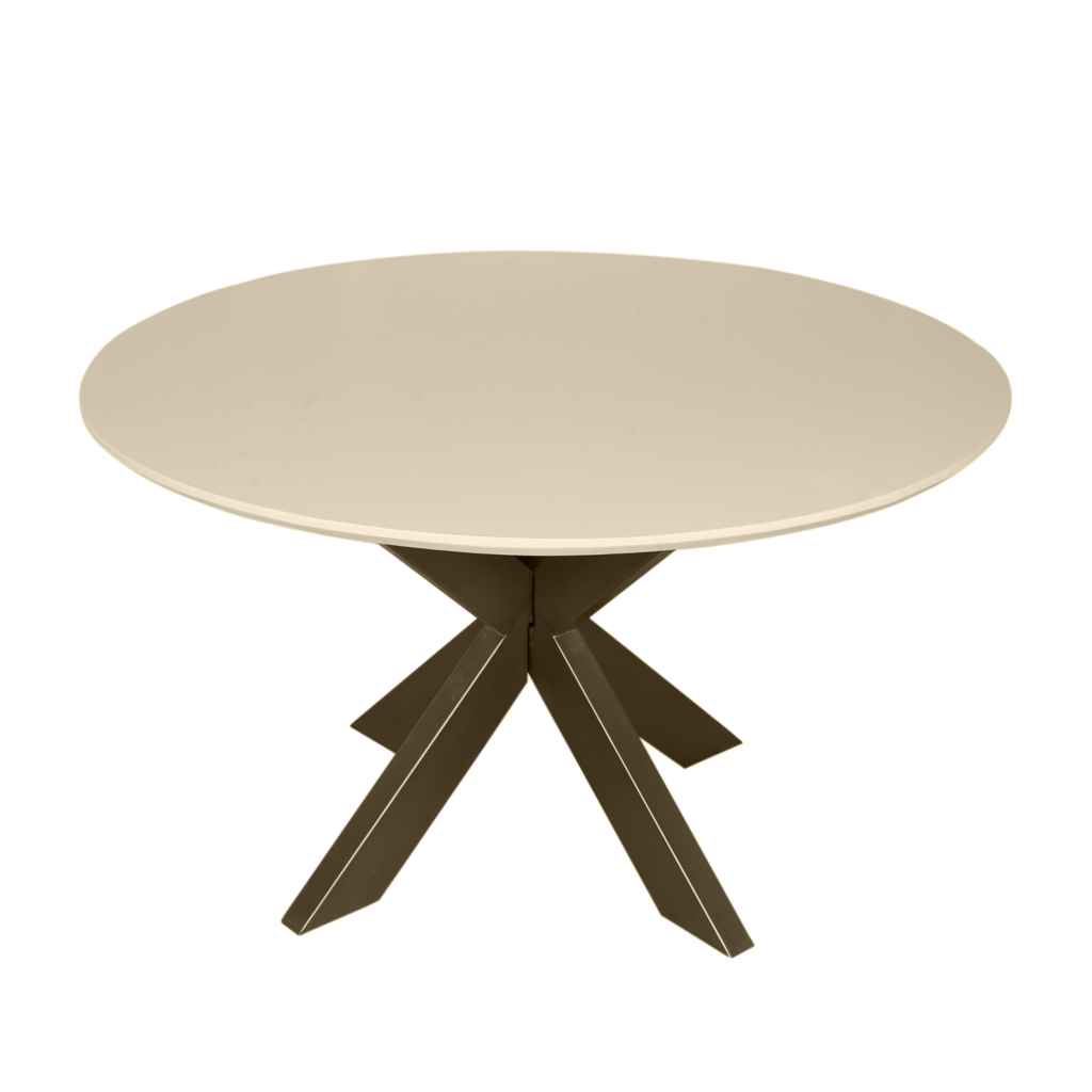 Esstisch Mandy Sand 130x130x76 cm – Mangoholz sandgestrahlt mit bronzefarbenem Gestell