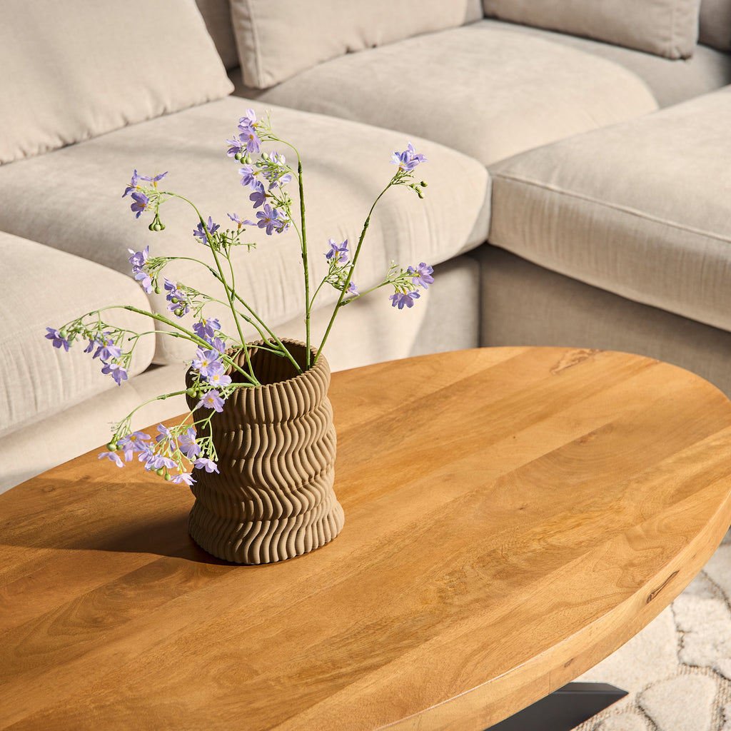 Couchtisch Delta 130x70x46 cm Natur – ovaler Couchtisch aus Mangoholz mit Metallgestell
