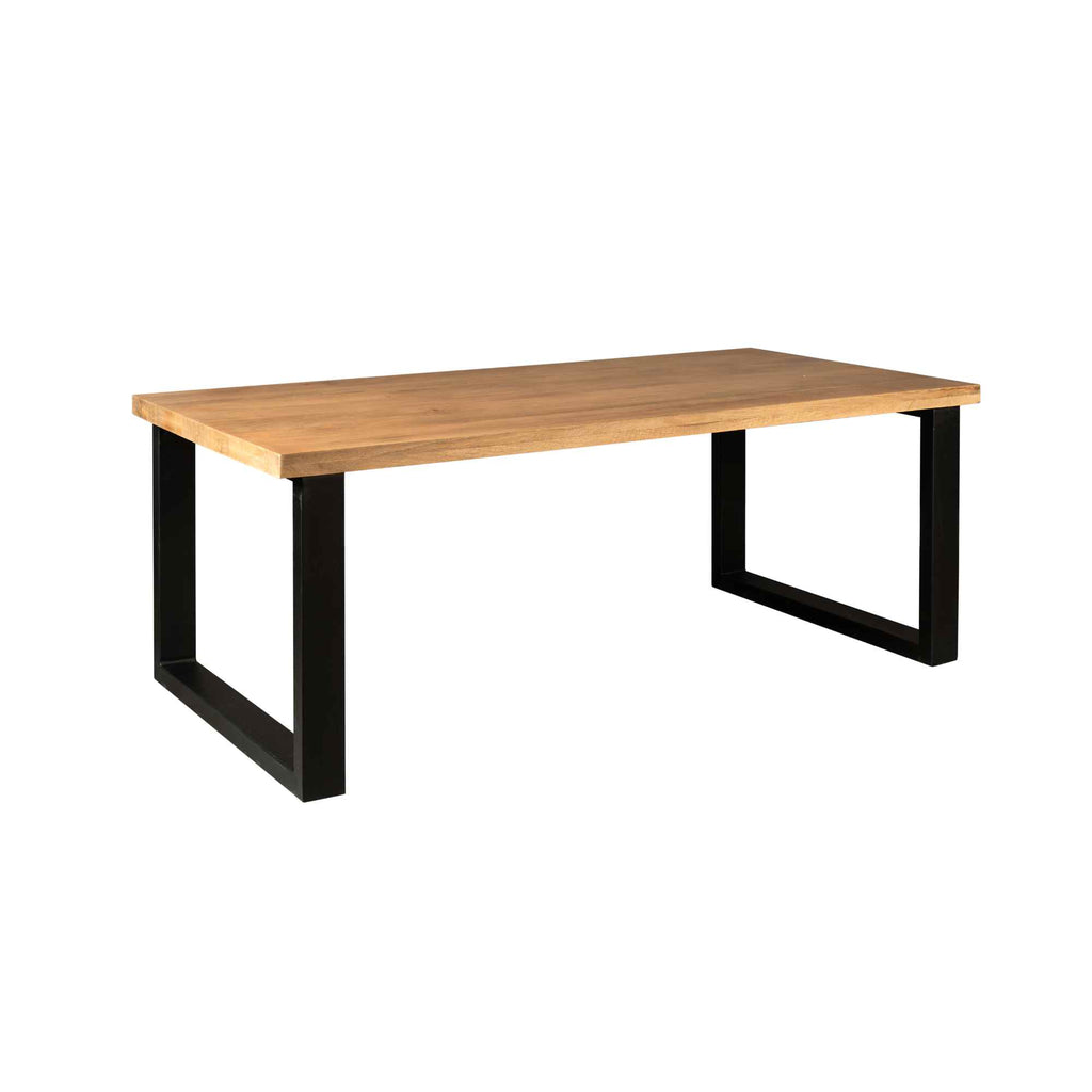 Rechteckiger Esstisch Delta – Mangoholz & Metall, 240 x 100 x 76 cm, schwarze U-Beine, modernes Design