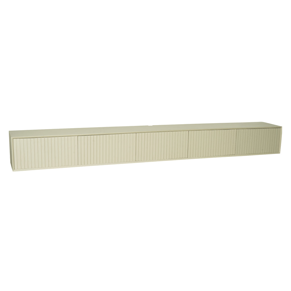 TV-Board Mandy Sand 280 x 35 x 30 cm – Schwebendes TV-Board aus Mangoholz mit Lamellentüren & Push-to-Open