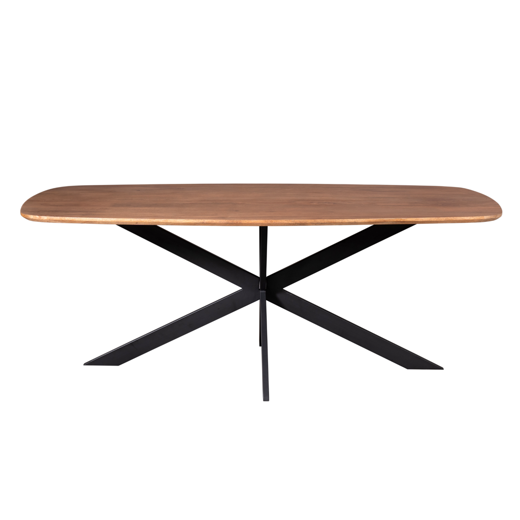 Esstisch Onyx 200x100x76 cm – Massives Mangoholz Natur mit schwarzem Matrixgestell
