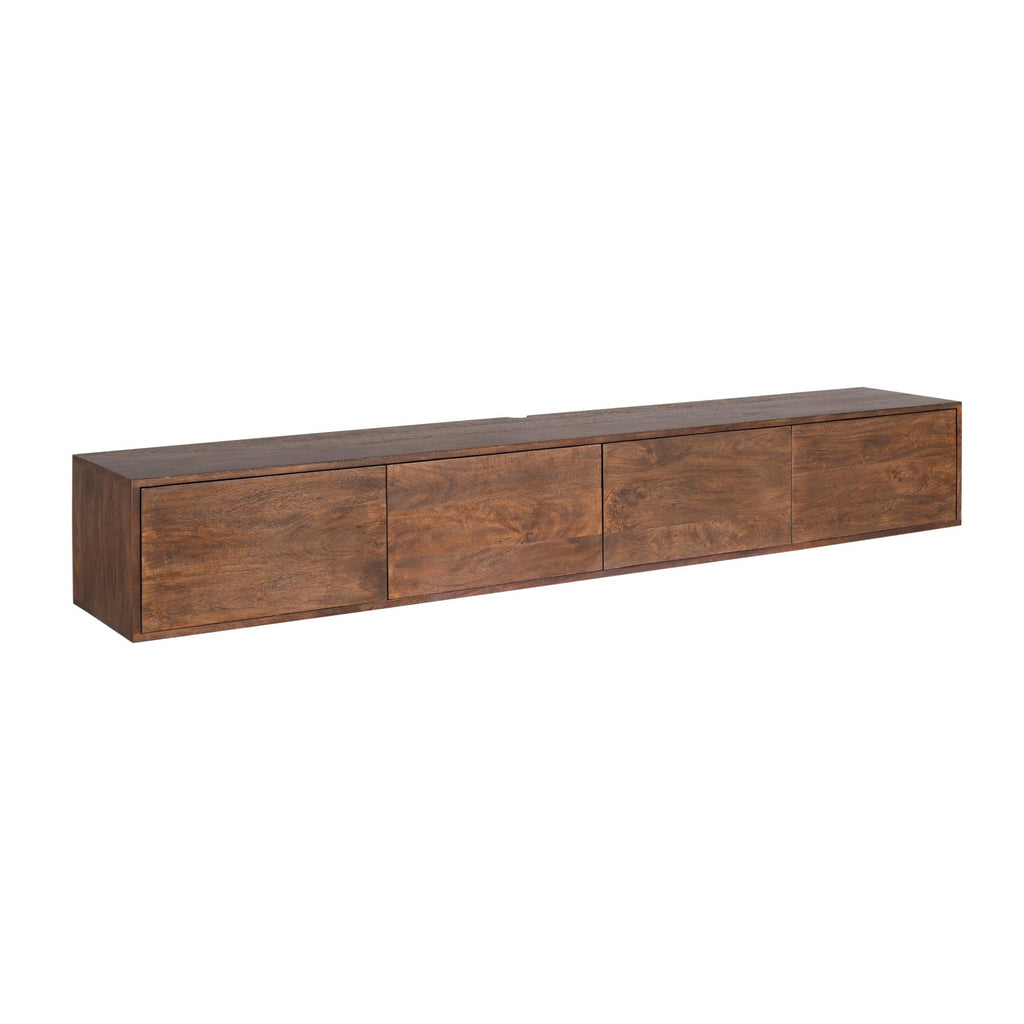 Schwebendes Lowboard Focus Braun – Mangoholz, 240 x 35 x 30 cm, modernes TV-Board mit Push-to-Open-System