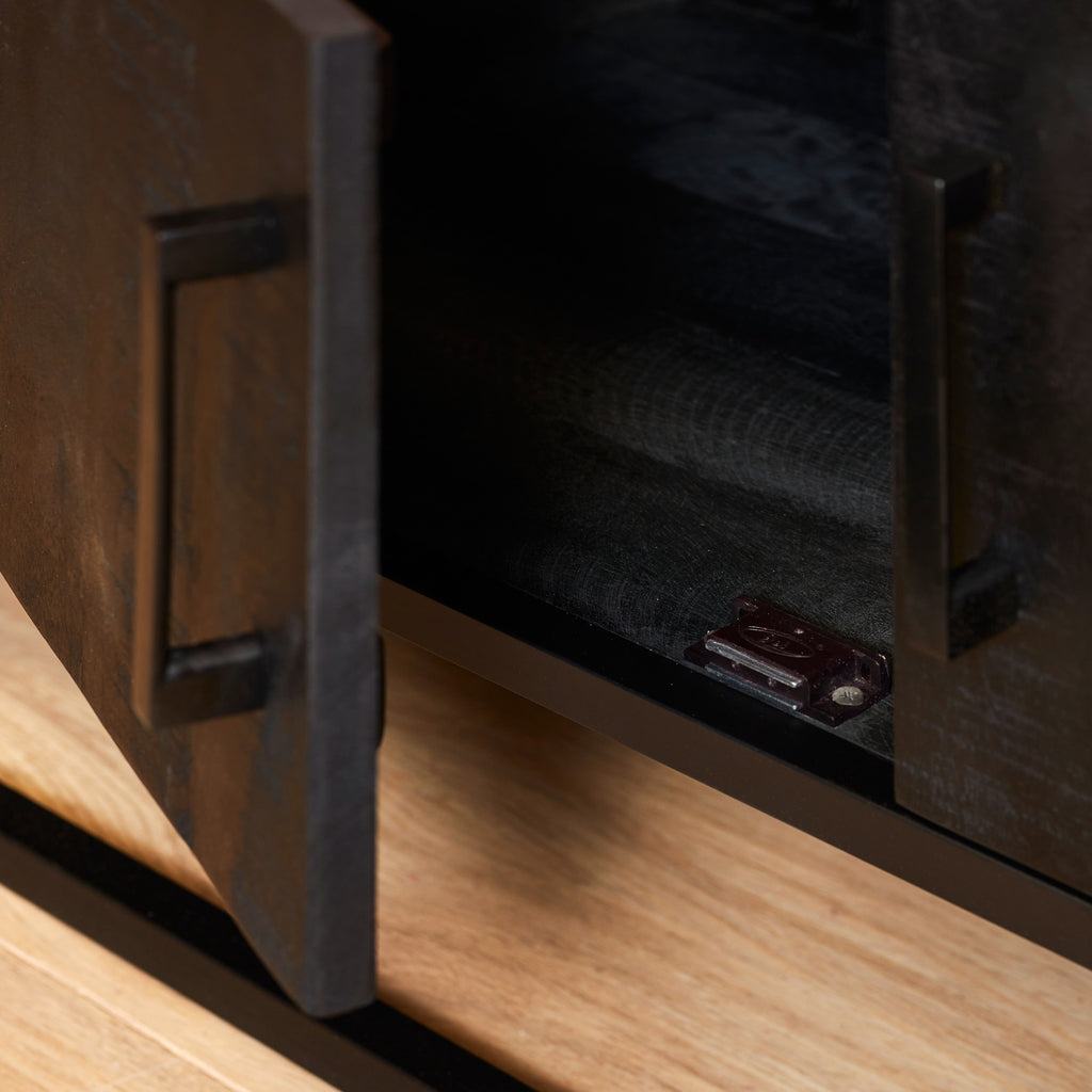 TV-Schrank Denver Schwarz 240 cm | Mangoholz und Stahl
