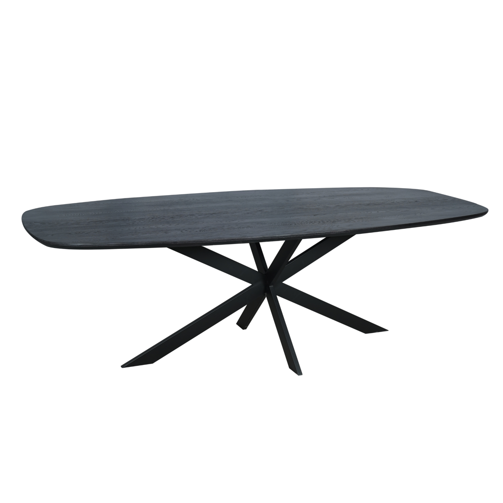Esstisch Evoque Schwarz – FSC Eiche mit 3 cm Tischplatte & schwarzem Matrixgestell, 240 x 110 x 76 cm